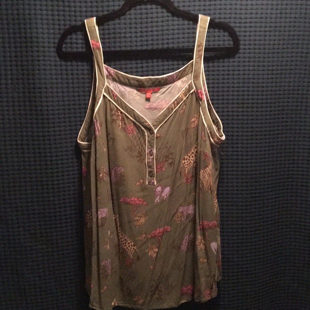 Modcloth Green Safari Print Top